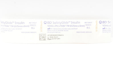 BD 328447 SafetyGlide U-100 Insulin Syringe 1/2mL x 31G x 15/64inch TW